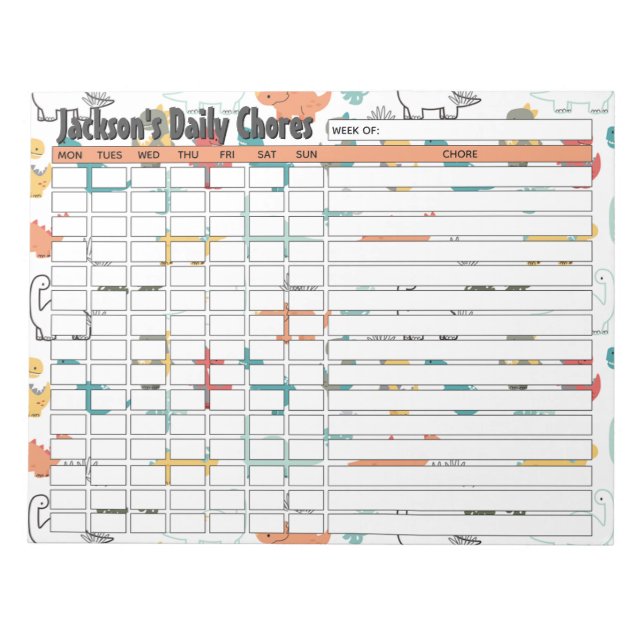 Personalised Dinosaur Daily Chores Chart Notepad (Front)