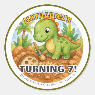 Personalised Dinosaur Dig Birthday Classic Round Sticker