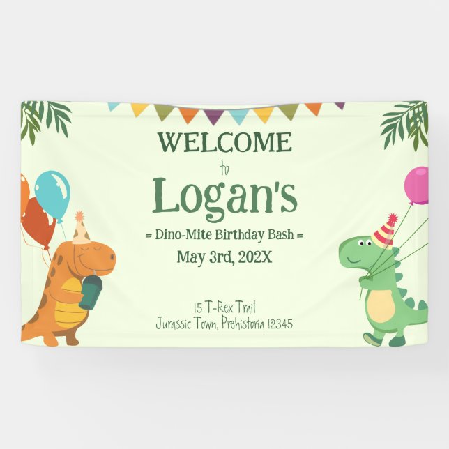 Personalised Dinosaur for Kids Birthday Party Banner (Horizontal)