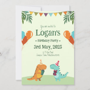 Personalised Dinosaur for Kids Birthday Party Invitation