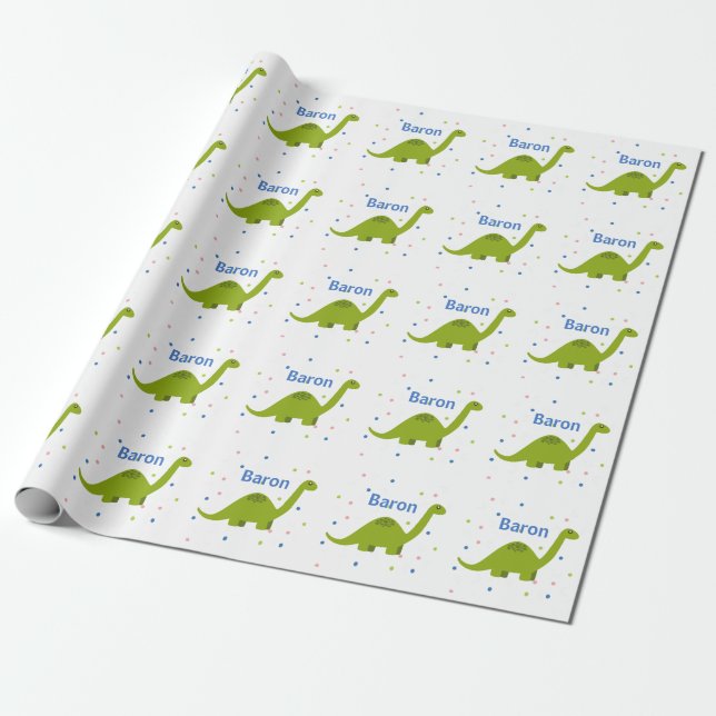 Personalised Dinosaur Gift Wrap (Unrolled)