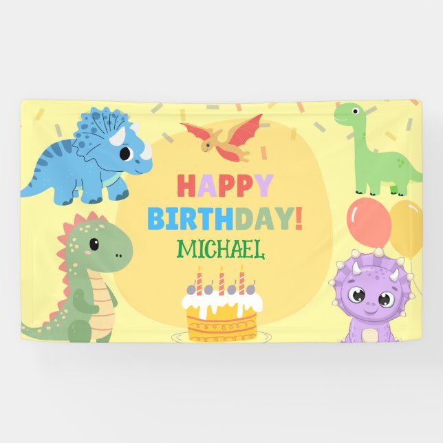 Personalised Dinosaur Happy Birthday Banner (Horizontal)