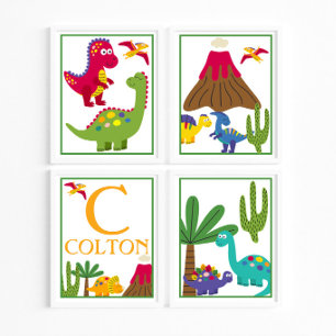 Personalised Dinosaur Kids' Art Print Set