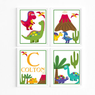 Personalised Dinosaur Kids' Art Print Set