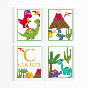 Personalised Dinosaur Kids' Art Print Set