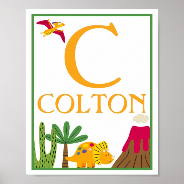 Personalised Dinosaur Kids' Art Print Set (Front)