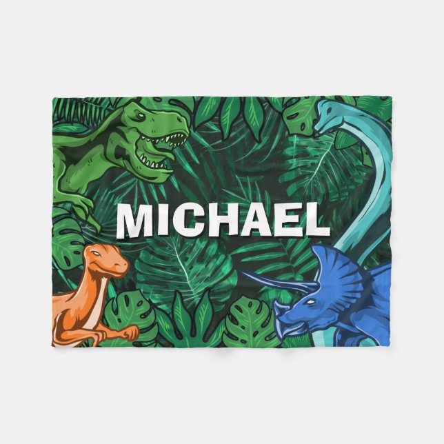 Personalised Dinosaur Kids Dino Jurassic Trex Boy Fleece Blanket (Front (Horizontal))