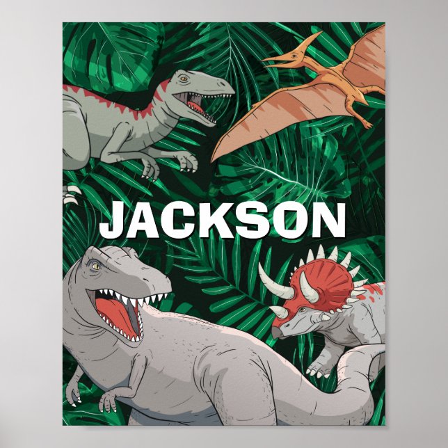 Personalised Dinosaur Kids Dino Jurassic Trex Boy Poster (Front)