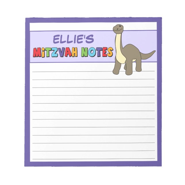 Personalised Dinosaur Mitzvah Notepad - Purple (Front)