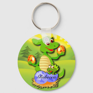 Personalised Dinosaur mother and baby cartoon Key Ring