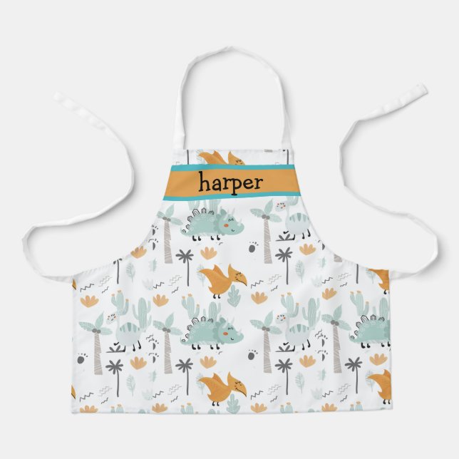 Personalised Dinosaur Print Kids Apron (Front)