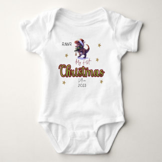 Personalised Dinosaur Rawr Babies First Christmas Baby Bodysuit