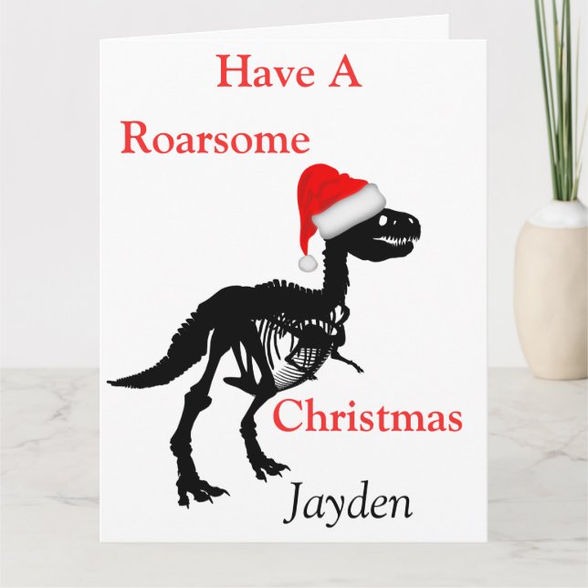 Personalised Dinosaur roarsome Christmas card (Front)