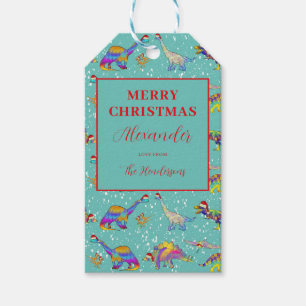 Personalised Dinosaur Santa Christmas Gift Tags