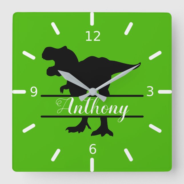 Personalised Dinosaur Square Wall Clock (Front)