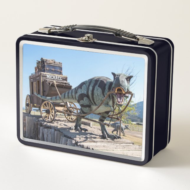 Personalised Dinosaur Stagecoach Lunch Box  (Front)