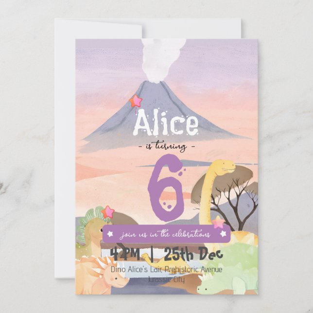 Personalised Dinosaur-Themed 6th Birthday Party Invitation (Front)