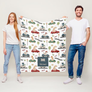 Personalised Dinosaurs Driving in Traffic Tales Fleece Blanket