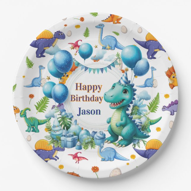 Personalised Dinosaurs  Paper Plate (Front)