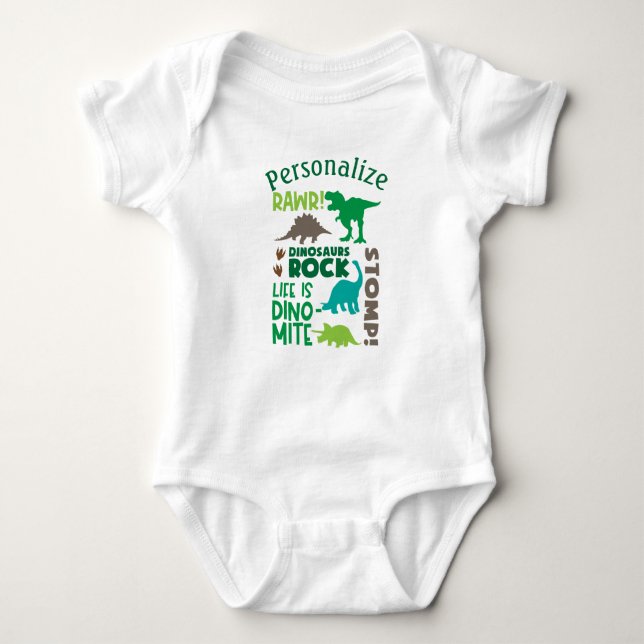 Personalised Dinosaurs Rock Quote Baby Shower Gift Bodysuit (Front)