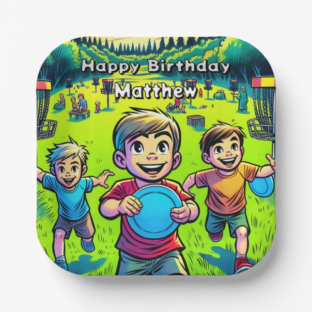 Personalised Disc Golf Boy's Birthday   Paper Plate (Front)