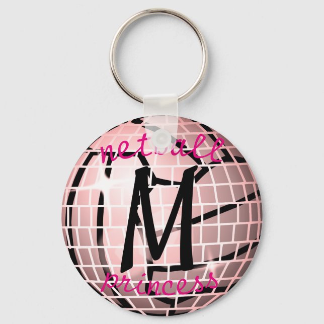 Personalised Disco Ball Design Netball Theme Key Ring (Front)