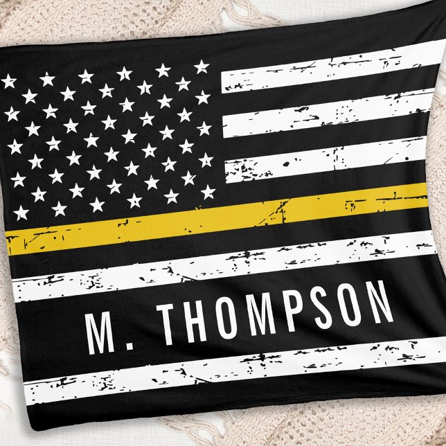 Personalised Dispatcher Flag Thin Gold Line Fleece Blanket (Creator Uploaded)