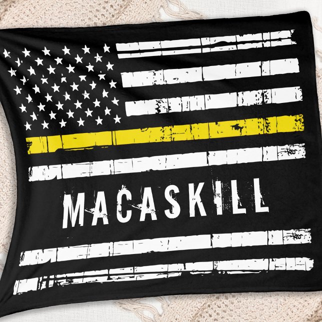 Personalised Dispatcher Flag Thin Yellow Line Fleece Blanket (Creator Uploaded)