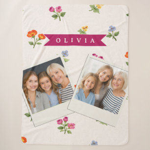 Personalised Ditsy Floral Cottagecore Wildflower Sherpa Blanket