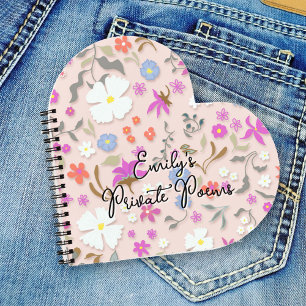 Personalised Ditsy Flowers heart-shape spiral Notebook