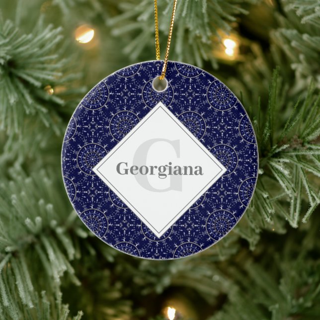 Personalised Ditsy Winter Snow Angels Snowmen Tile Ceramic Ornament (Tree)