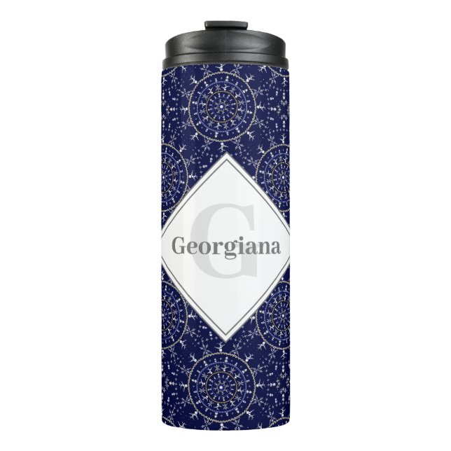 Personalised Ditsy Winter Snow Angels Snowmen Tile Thermal Tumbler (Front)