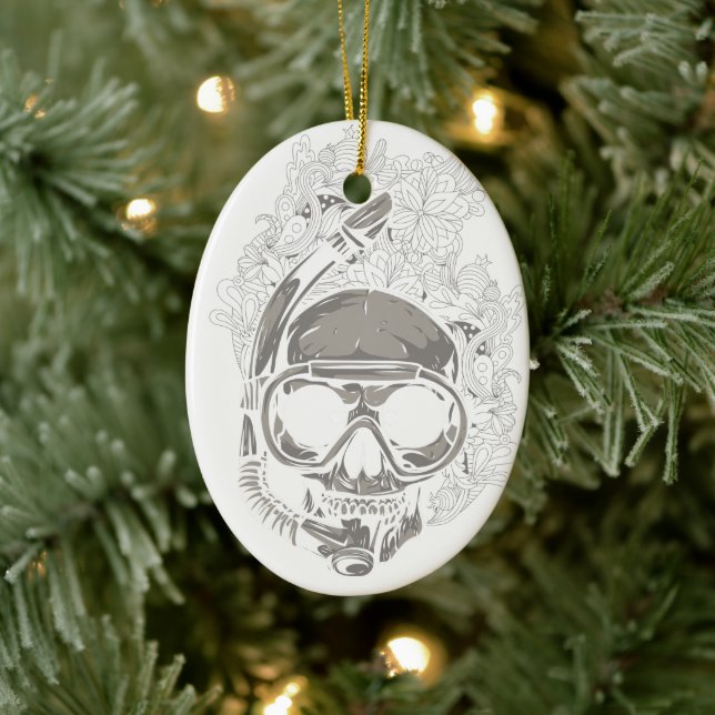 Personalised Dive Utila Honduras Skull Scuba Diver Ceramic Ornament (Tree)