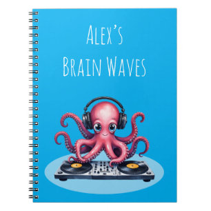 Personalised DJ Octopus Brain Waves Design Notebook