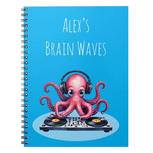 Personalised DJ Octopus Brain Waves Design Notebook (Front)