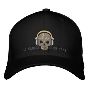 Personalised DJ Skull Your Name Club Embroidery Embroidered Hat