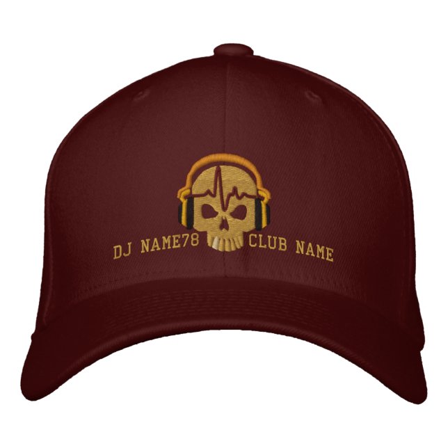 Personalised DJ Skull Your Name Club Embroidery Embroidered Hat (Front)