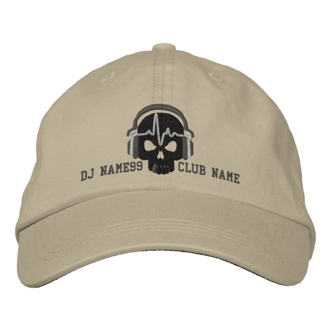 Personalised DJ Skull Your Name Club Embroidery Embroidered Hat (Front)