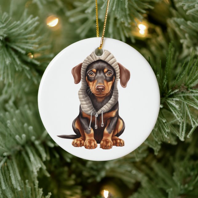 Personalised Doberman Pinscher Dog Art Ceramic Ornament (Tree)