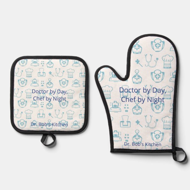 Personalised Doctor Chef Pot Holder - Custom Gift Oven Mitt & Pot Holder Set (Front)