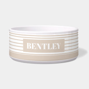 Personalised Dog and Cat Bowls - Beige Stripes