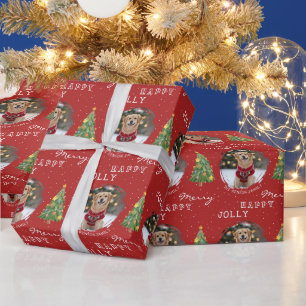 Personalised Dog and Family Photo Christmas Tree Wrapping Paper