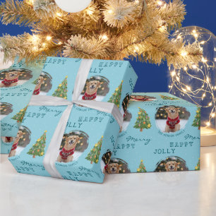 Personalised Dog and Family Photo Christmas Tree Wrapping Paper