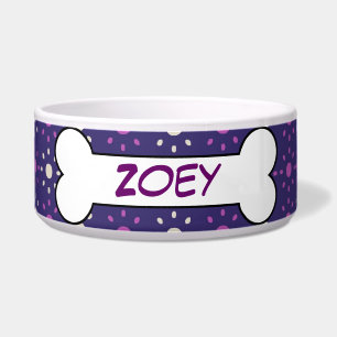 Personalised Dog Bone Ceramic Pet Bowl Purple