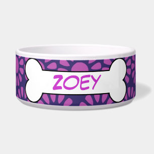 Personalised Dog Bone Ceramic Pet Bowl Purple