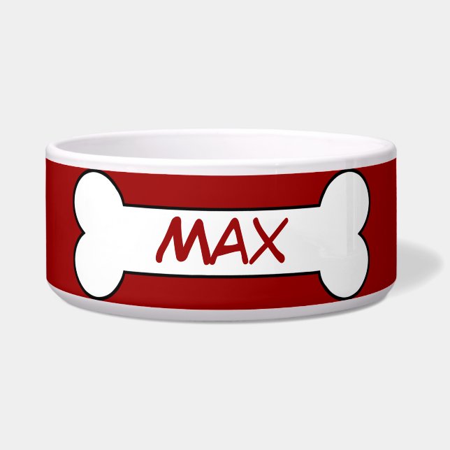 Personalised Dog Bone Ceramic Pet Bowl Red (Front)