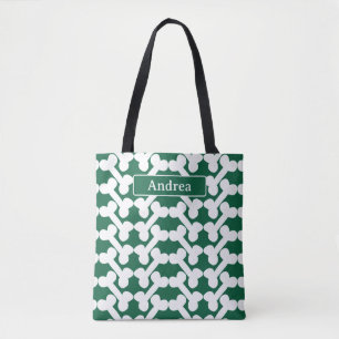 Personalised Dog Bone Pattern Green White Modern  Tote Bag