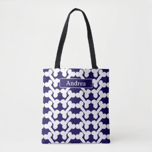 Personalised Dog Bone Pattern Navy White Modern Tote Bag