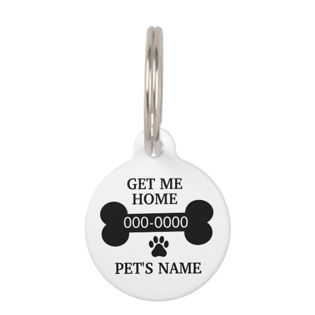 Personalised Dog Bone Paw Print ID Tag (Front)