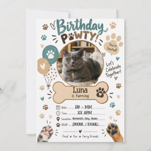 Personalised Dog & Cat Birthday Party Invite 